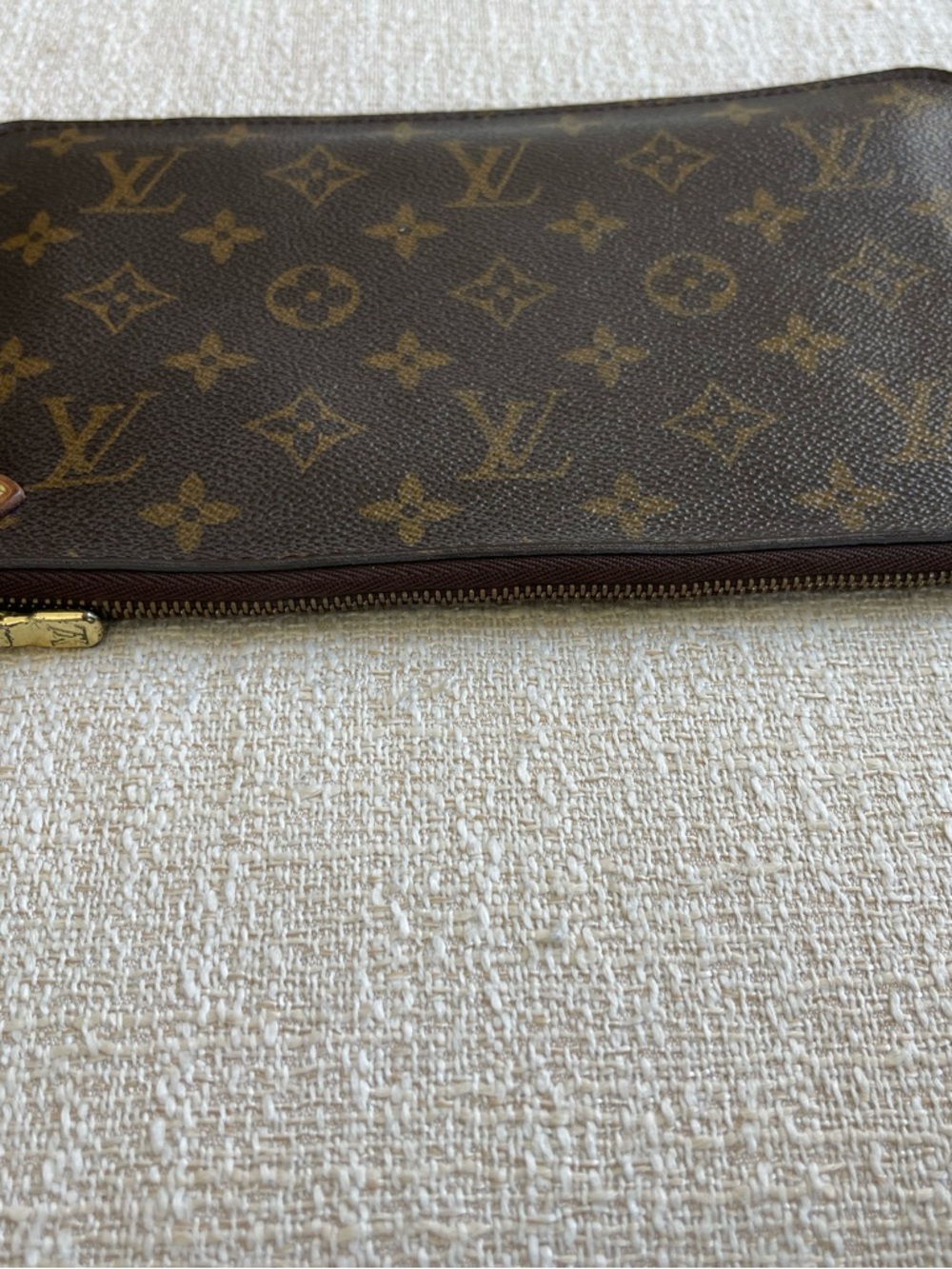 Authentic Louis Vuitton Monogram Neverfull MM Clutch/Wristlet Brown/Fuschia Pink - Picture 7 of 11